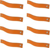 8x Leren handgrepen 'platte greep' - maat S (15,8 x 2,5 cm) - ORANJE - incl. 3 kleuren schroefjes (handgreepjes - leren grepen - greepjes - leren lusjes)