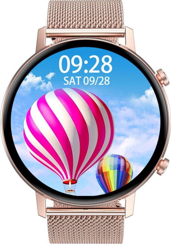 Belesy® Eighteen - Smartwatch Dames - Smartwatch Heren - Horloge - Full Circle - Super mooi scherm - 18 Wijzerplaten - Stappenteller - Bloeddruk - Mutli sport - Milanees - Staal - Goud - Moederdag