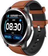 Belesy® Tachy - Smartwatch Dames - Smartwatch Heren - Horloge - 1.3 inch - Kleurenscherm - Stappenteller - Bloeddruk - Hart ECG - Mutli sport - Zilver – Lichtbruin - Leer - Moederd