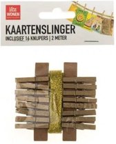 Kaartenslinger - 16 wasknijpers - 2m - Hout - voor fotos