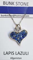 Lapis Lazuli - 100 % Natuurlijke Edelsteen - Hartje - Hanger inclusief rvs ketting - Bunkstone