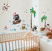 Muursticker Eiland met apen | Piraten | Wanddecoratie | Muurdecoratie | Slaapkamer | Badkamer | Kinderkamer | Babykamer| Jongen | Meisje | Decoratie Sticker |
