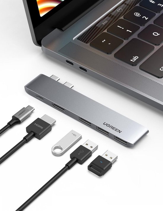 MacBook Air|Pro Dock met HDMI + 3 x USB3.0 + extra USB-C Thunderbolt 3