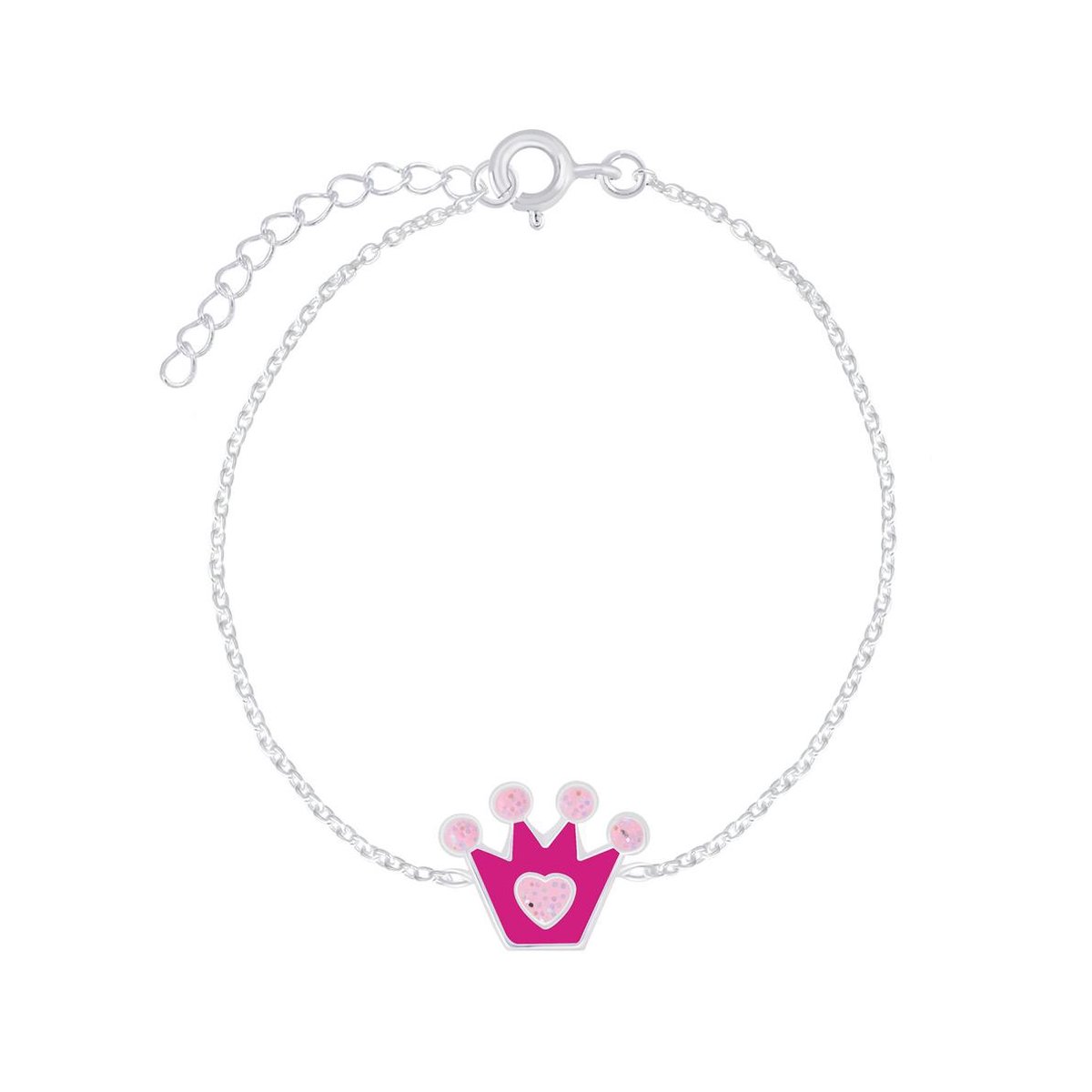 Joy|S - Zilveren kroontje armband 14 cm + 3 roze glitter