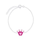 Joy|S - Zilveren kroontje armband 14 cm + 3 roze glitter
