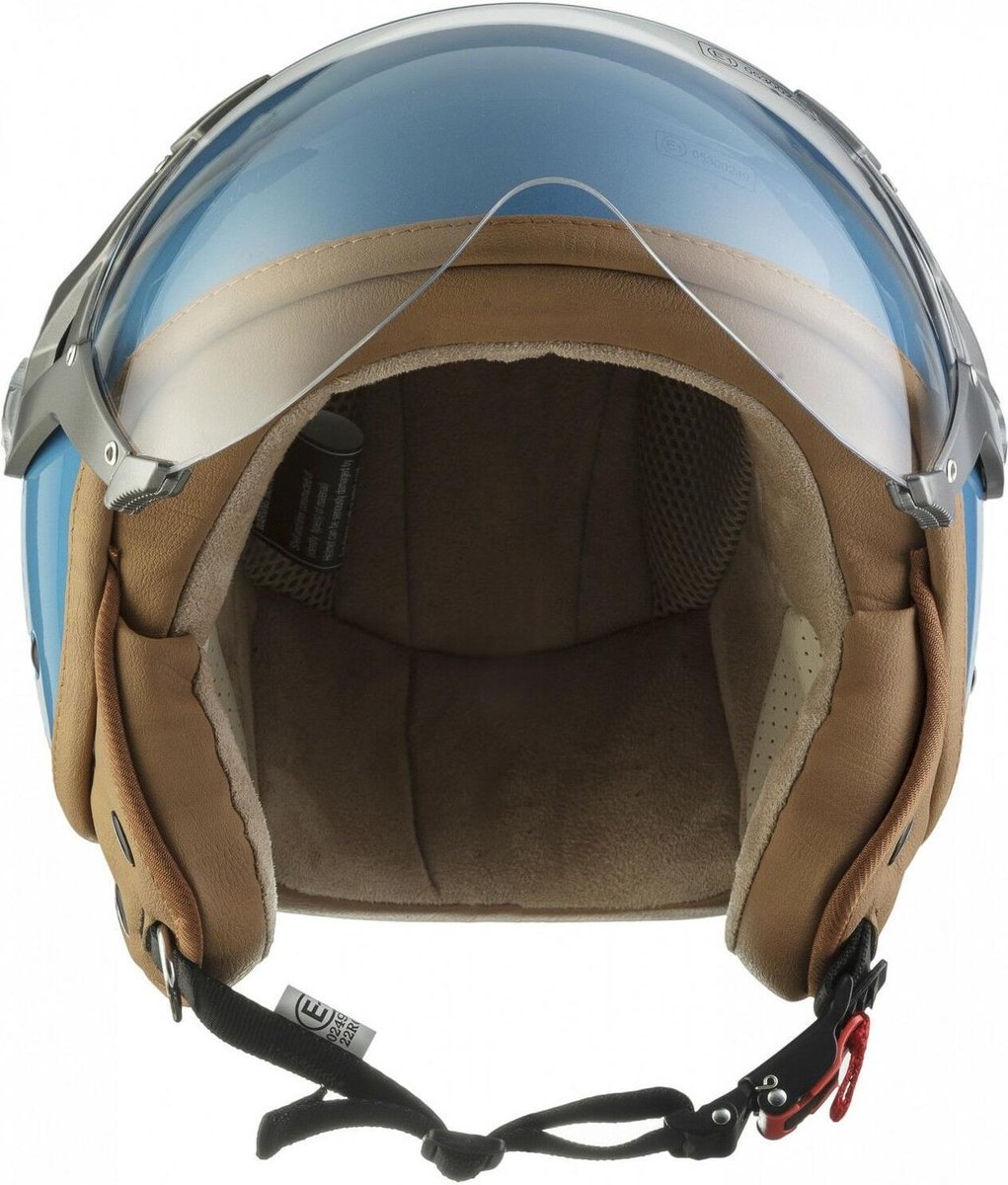 SOXON SP-326 Mono Blauw jethelm XL 61-62cm hoofdomtrek, met vizier, motorhelm, scooterhelm, open jet helm voor dames, heren voor motor en scooter