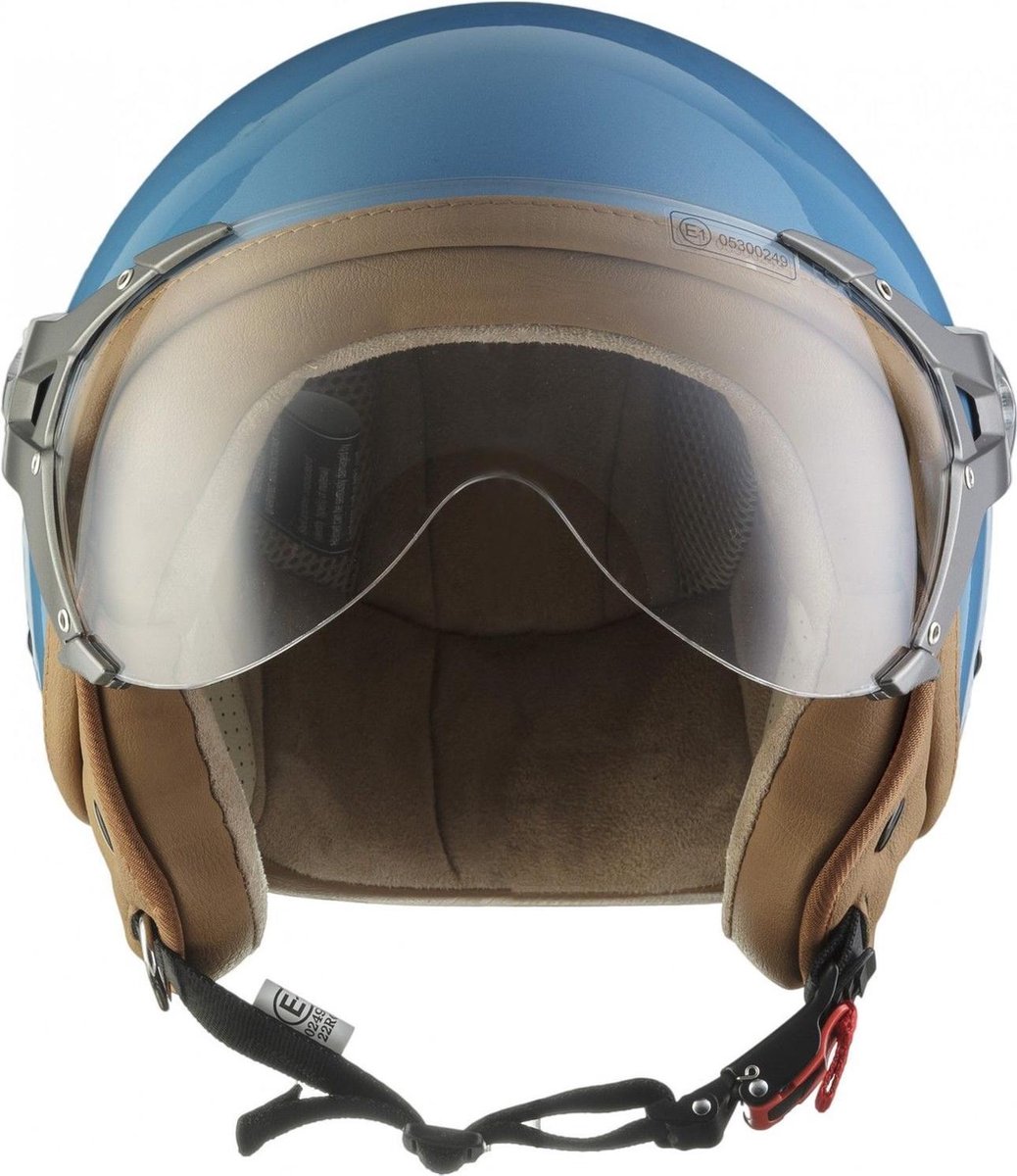 SOXON SP-326 Mono Blauw jethelm M Medium 57-58cm hoofdomtrek, met vizier, motorhelm, scooterhelm, open jet helm voor dames, heren voor motor en scooter