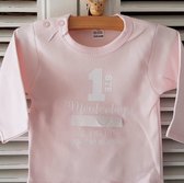 Baby rompertje met tekst eerste moederdag mama cadeau voor de liefste aanstaande  roze meisje