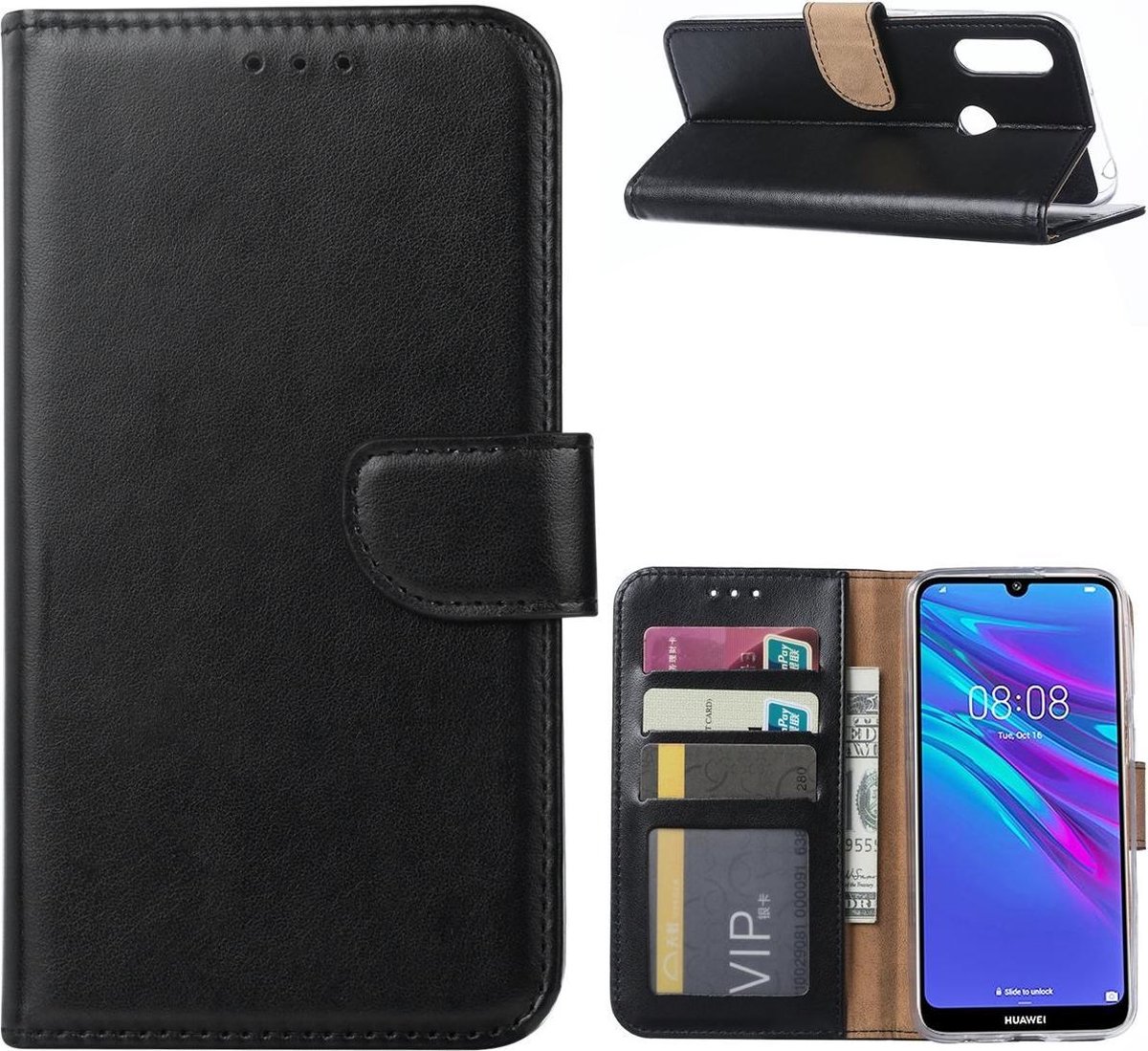 Bookcase Geschikt voor: Huawei Y6s / Y6 (2019) - Zwart - portemonee hoesje