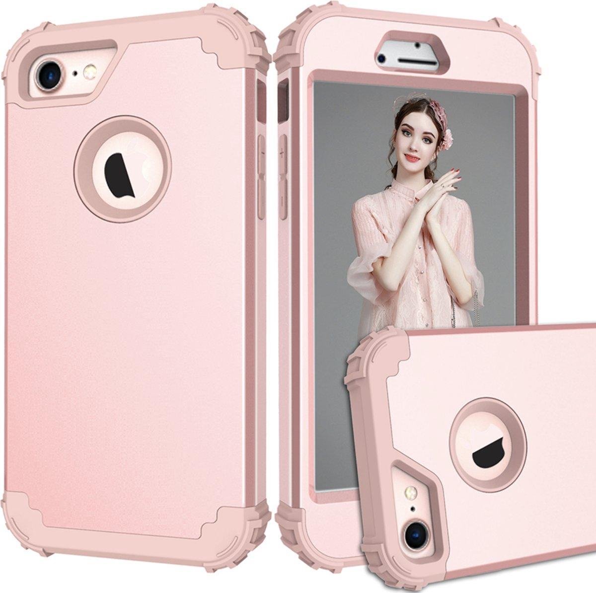 Geschikt voor Apple iPhone 7 - iPhone 8 Backcover - Roze - Shockproof - Armor