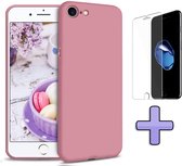 iPhone SE (2020) Hoesje Roze - Siliconen Back Cover & Glazen Screen Protector