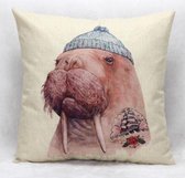 Kussenoes Walrus met petje en tatoeage. Kussenhoes grappig dier. 45x45