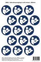 Pictogram sticker M002 - Gebruiksaanwijzing in acht nemen - 50 x 50mm - 15 stickers op 1 vel