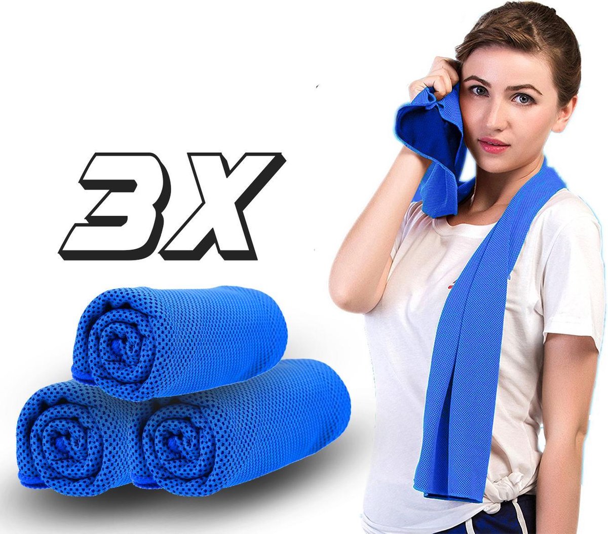 Set van 3 - Verkoelende Sporthanddoek - Handdoek - Blauw - Microvezel - Gym - Fitness Handdoek - Y