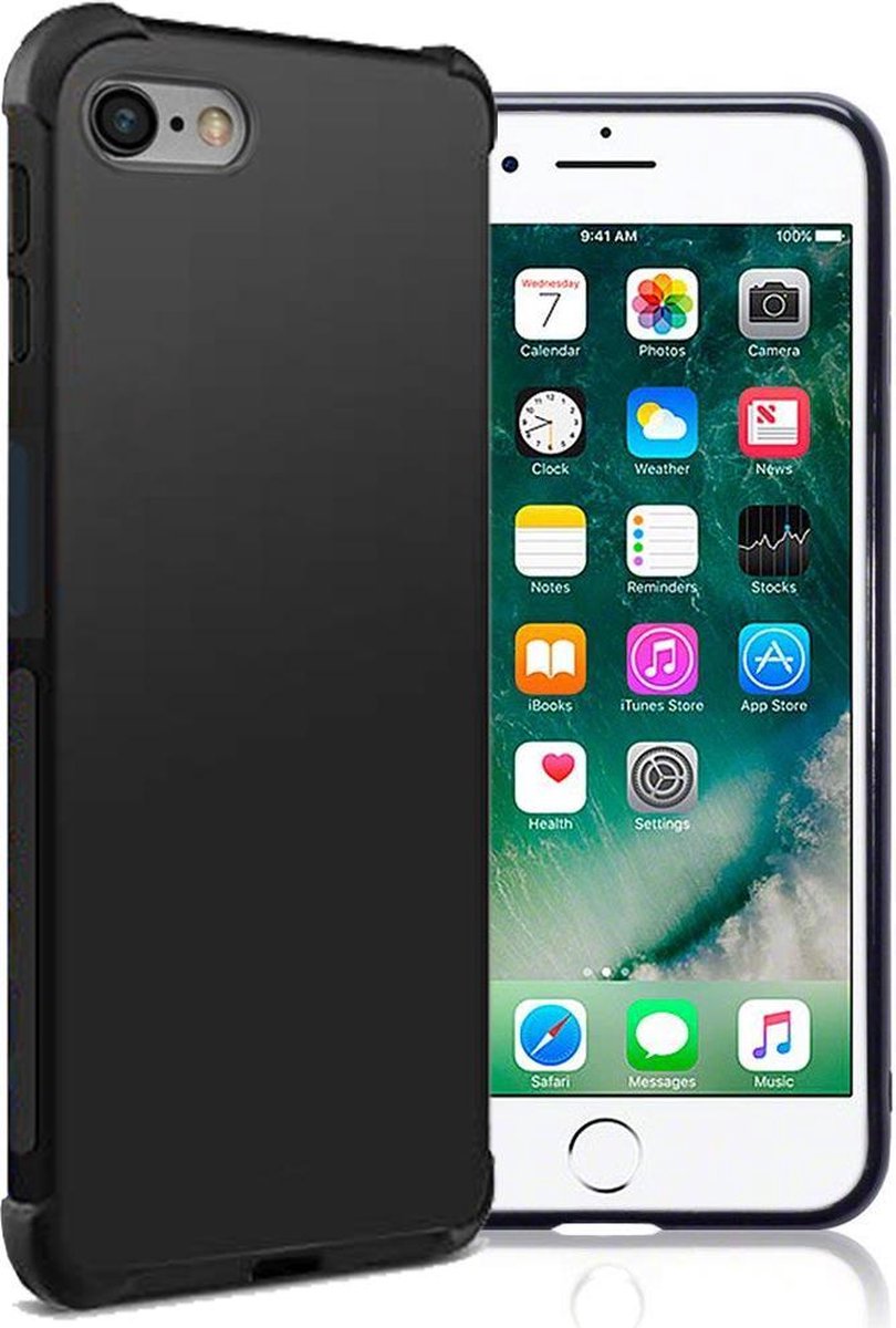 HB Hoesje Geschikt voor Apple iPhone SE (2020) Zwart - Anti Shock Hybrid Back Cover
