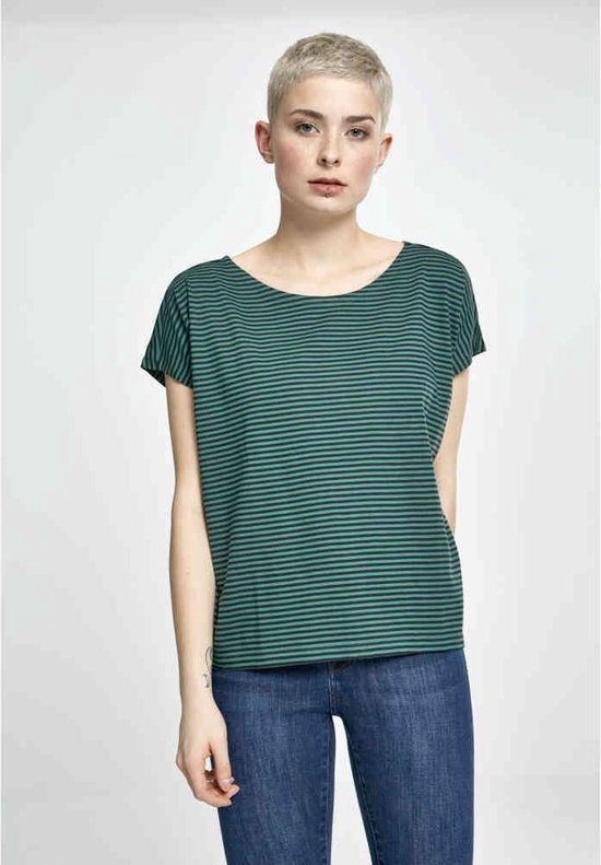Urban Classics Dames Tshirt Yarn Dyed Baby Stripe Groen/Zwart