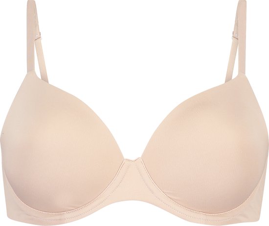 Een huidkleurige, voorgevormde beugel bh, voorkant.