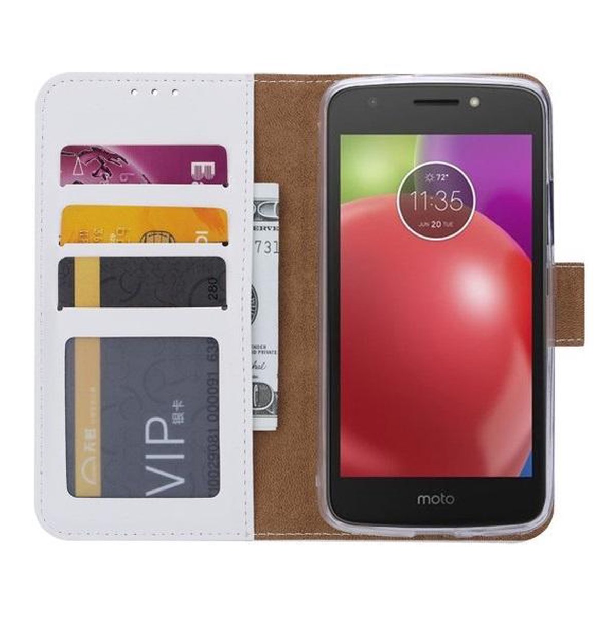 Bookcase Geschikt voor: Motorola Moto E4 - Wit - portemonnee hoesje