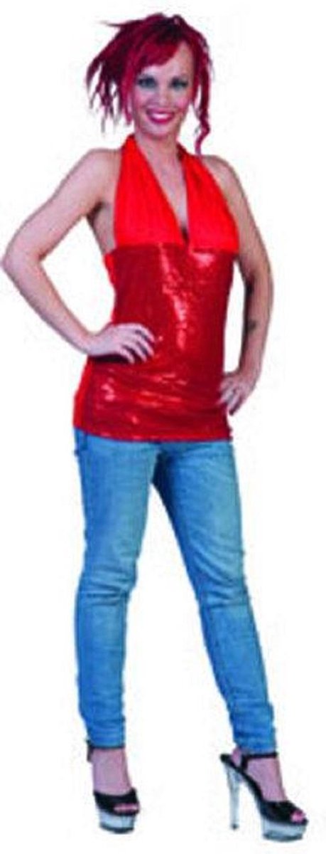 Haltertop Pailletten Rood- maat m/l