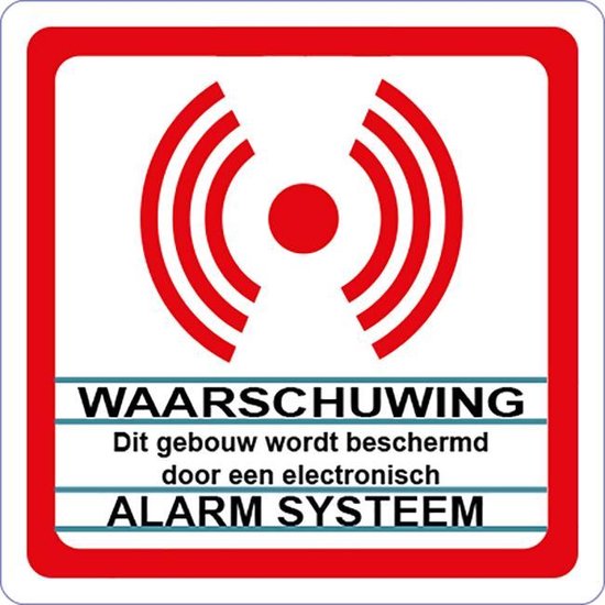 Beveiligingsstickers. Alarm Systeem sticker. 12 stickers wit. ( achterkant plakt. ) 8 cm x 8 cm.