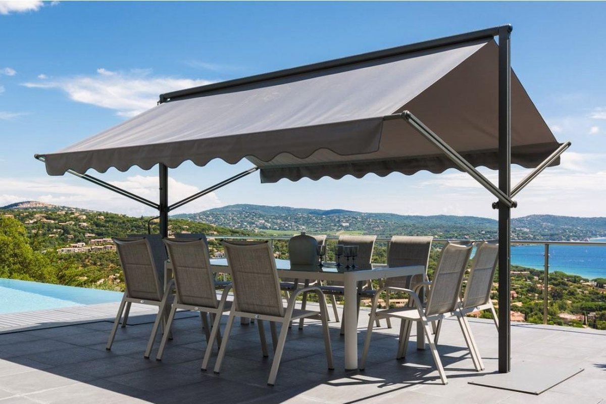 MaxxGarden vrijstaande zonwering - Inschuifbare terrasoverkapping - 400x300  cm - ANTRACIET | bol