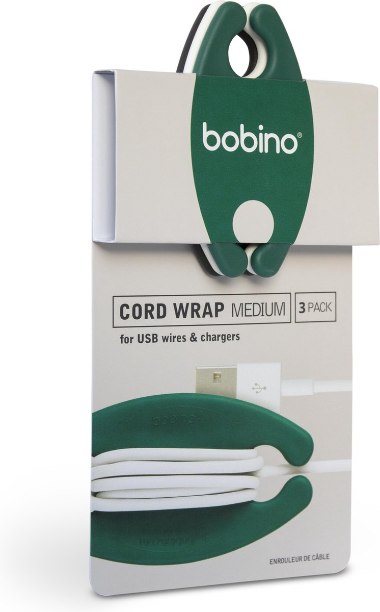 Cord Wrap Medium - 3Pack Warm Colors (Charcoal, Emerald, Cream)