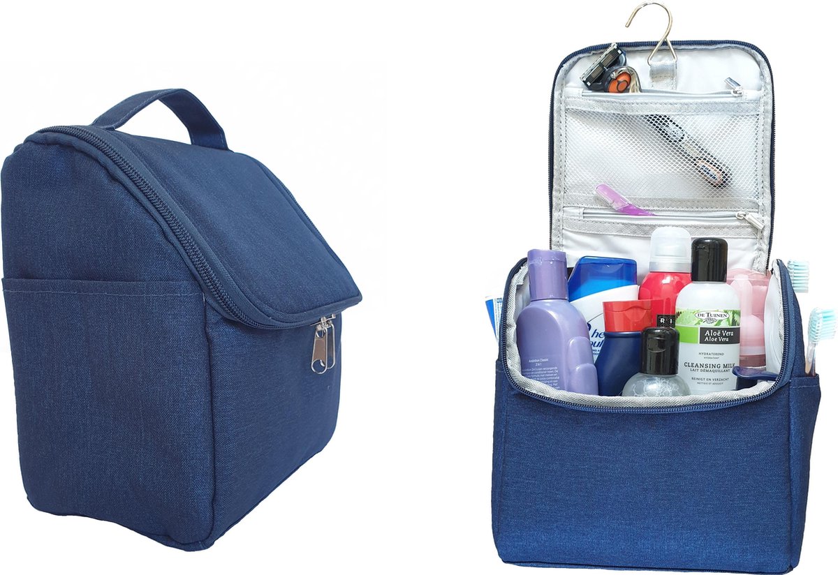 SUNMOOL Toilettas hanging met haak - Toiletry Bag - Toiletbag - Ophangbare Toilettas met Haak - Type B - Blauw