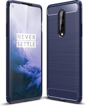 OnePlus 8 hoesje - Gel case geborsteld metaal en carbonlook - Navy blauw - GSM Hoesje - Telefoonhoesje Geschikt Voor: OnePlus 8