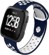 Horloge bandje voor de Fitbit Versa blauw wit - maat: s - verstelbaar sportbandje - sportief siliconen polsbandje – stabiele druksluiting - polsband - activity tracker bandje - Sti