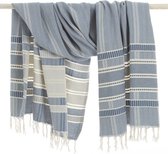 ANATURES Hamamdoek BORA 90 x 180 cm – Luxe Handgeweven Strandlaken XXL – Fairtrade Badlaken Biologische Katoen - DENIM BLAUW