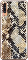 Samsung A50/A30s hoesje siliconen - Snake / Slangenprint bruin | Samsung Galaxy A50/A30s case | goudkleurig | TPU backcover transparant