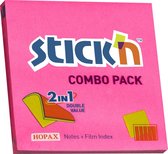 Stick'n sticky notes - 76x76mm, neon magenta, + gratis film index 25 stuks