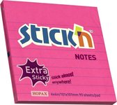 Stick'n grote sticky notes - 101x101mm, extra sticky, neon magenta, gelinieerd, 90 memoblaadjes
