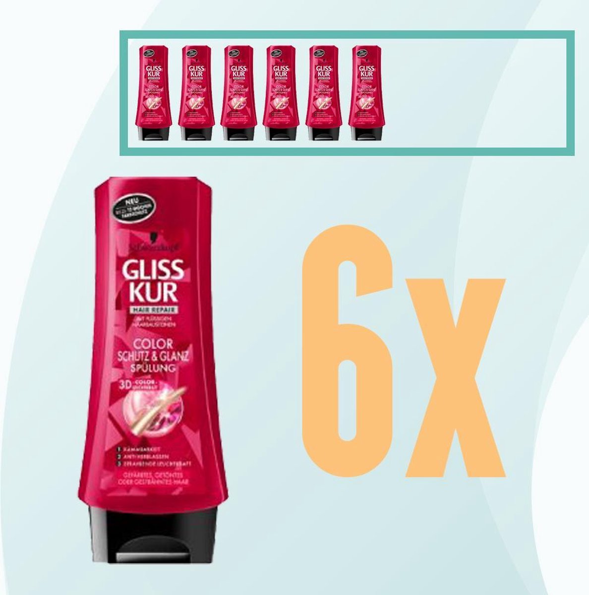 Gliss Kur Conditioner / Crémespoeling - Color Protect & Shine - Voordeelverpakking 6 x 250 ml