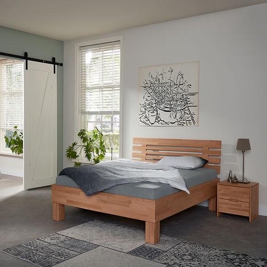 Bed Box Wonen - Massief beuken houten bed Varna Basic - 160x200 - Natuur gelakt