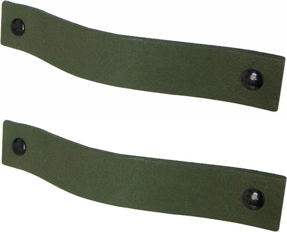 2x Leren handgrepen 'platte greep' - maat L (22,2 x 2,5 cm) - KAKI - incl. 3 kleuren schroefjes (handgreepjes - leren grepen - greepjes - leren lusjes)