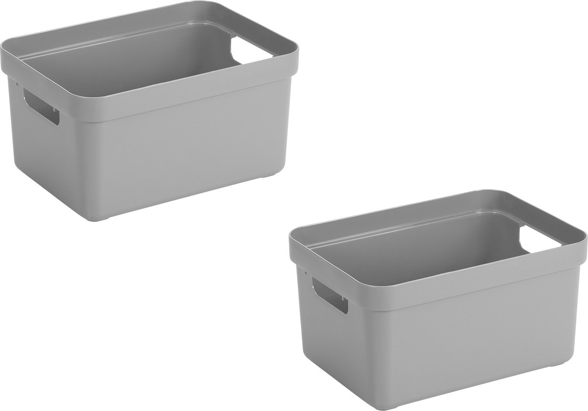 Sunware Opbergbox Sigma - 4x stuks - kunststof - grijs - 13 liter - Opbergbakken/opbergers - 35 x 25 x 18 cm