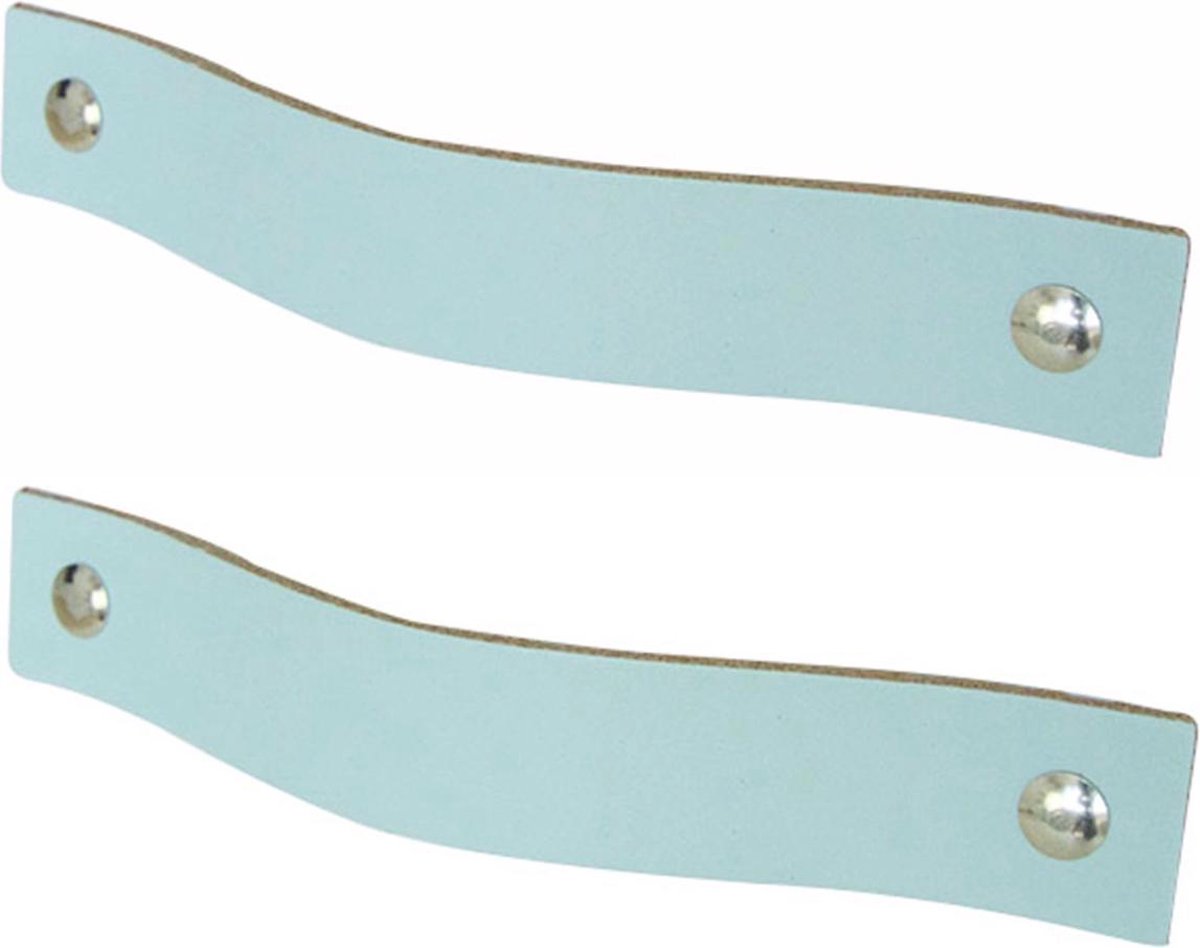2x Leren handgrepen 'platte greep' - maat M (19 x 2,5 cm) - LICHTBLAUW - incl. 3 kleuren schroefjes (handgreepjes - leren grepen - greepjes - leren lusjes) (handgreepjes - leren grepen - greepjes - leren lusjes)