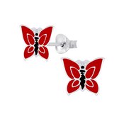 Joy|S - Zilveren vlinder oorbellen rood 9 x 8 mm