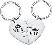 Geshe®-Roestvrijstalen koppel sleutelhangers gekoppelde hart liefde 2 delig-vriendschap cadeau-RVS-met tekst Her King and His Queen-|sleutelhanger mannen|sleutelhanger vrouw|