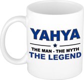 Naam cadeau Yahya - The man, The myth the legend koffie mok / beker 300 ml - naam/namen mokken - Cadeau voor o.a verjaardag/ vaderdag/ pensioen/ geslaagd/ bedankt