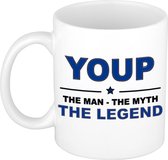 Youp The man, The myth the legend cadeau koffie mok / thee beker 300 ml