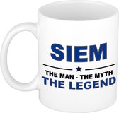 Naam cadeau Siem - The man, The myth the legend koffie mok / beker 300 ml - naam/namen mokken - Cadeau voor o.a verjaardag/ vaderdag/ pensioen/ geslaagd/ bedankt