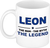 Naam cadeau Leon - The man, The myth the legend koffie mok / beker 300 ml - naam/namen mokken - Cadeau voor o.a verjaardag/ vaderdag/ pensioen/ geslaagd/ bedankt