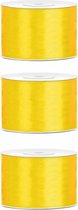 3x Hobby/decoratie geel satijnen sierlinten 5 cm/50 mm x 25 meter - Cadeaulint satijnlint/ribbon - Gele linten - Hobbymateriaal benodigdheden - Verpakkingsmaterialen