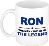 Naam cadeau Ron - The man, The myth the legend koffie mok / beker 300 ml - naam/namen mokken - Cadeau voor o.a  verjaardag/ vaderdag/ pensioen/ geslaagd/ bedankt