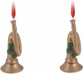 2x Kerstornamenten trompet hanger 8 cm - Kerstboomversiering/kerstboomdecoratie kersthangers