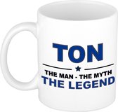 Naam cadeau Ton - The man, The myth the legend koffie mok / beker 300 ml - naam/namen mokken - Cadeau voor o.a verjaardag/ vaderdag/ pensioen/ geslaagd/ bedankt