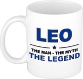 Naam cadeau Leo - The man, The myth the legend koffie mok / beker 300 ml - naam/namen mokken - Cadeau voor o.a verjaardag/ vaderdag/ pensioen/ geslaagd/ bedankt