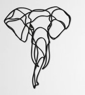 LINE ART, OLIFANT - Olifantenkop zwart - Wanddecoratie - Hout - XL 80 cm